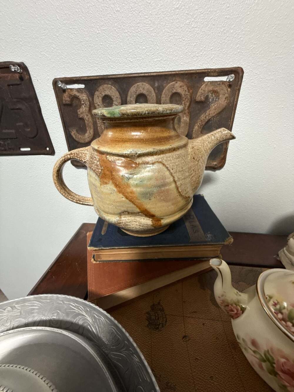 Vintage Studio Pottery Handcrafted Earthenware Teapot With Drip Glaze